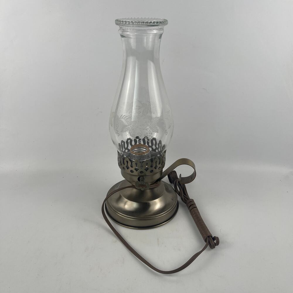 Vintage Electric Hurricane Lamp Clear Patterned Globe 12”